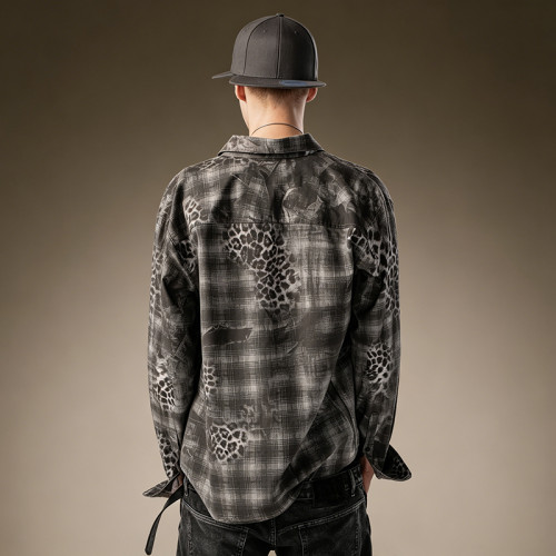 Custom Leopard Plaid Shirt | Oversized Printed Flannel Shirt | Long Sleeved Vintage Shirt