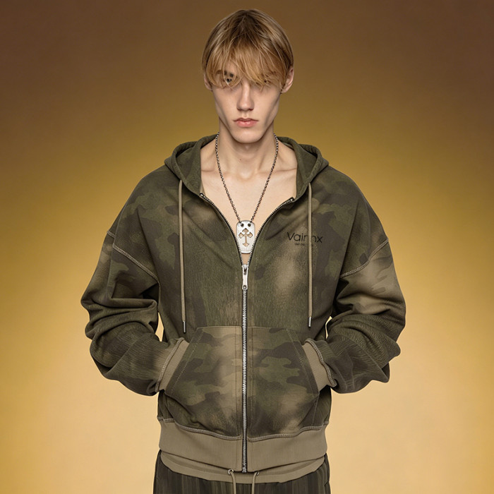 Custom 500GSM Heavyweight Hoodie | Oversized Camouflage Zip Up Hoodie | Streetwear Hoodie Manufacturer
