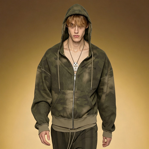 Custom 500GSM Heavyweight Hoodie | Oversized Camouflage Zip Up Hoodie | Streetwear Hoodie Manufacturer