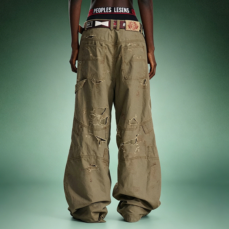 Distressed Olive Cargo Pants 