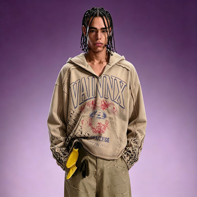 Distressed Oversize Fit Sweatshirt | Acid Wash Vintage Hoodie | Custom Screen Print Hoodie
