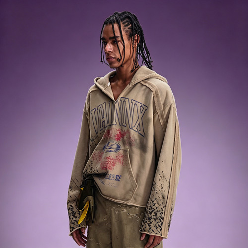 Distressed Oversize Fit Sweatshirt | Acid Wash Vintage Hoodie | Custom Screen Print Hoodie