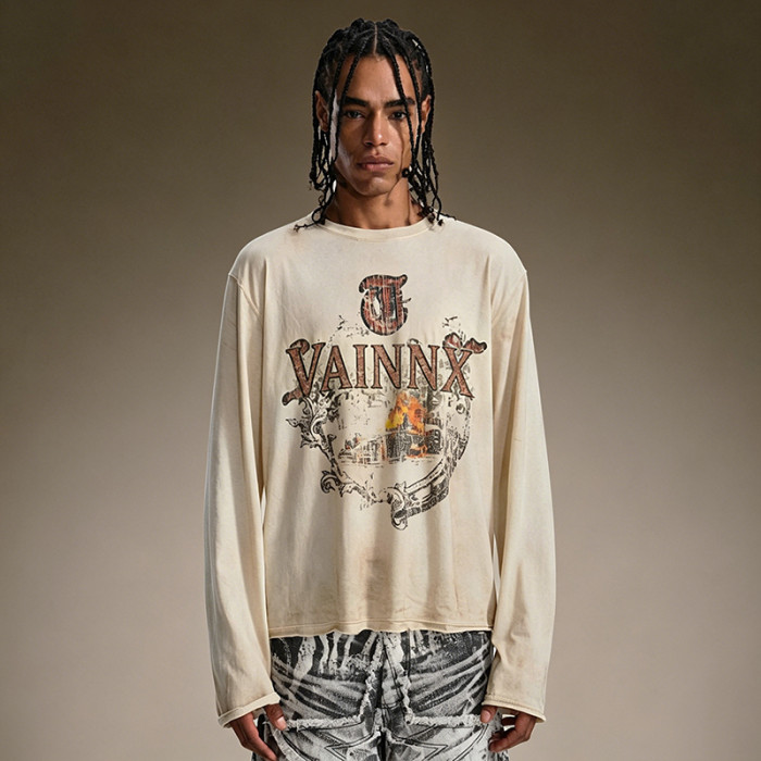 Custom Lightweight 100% Cotton T-shirt | DTG Print High Quality Long Sleeve | Streetwear Retro T-shirt