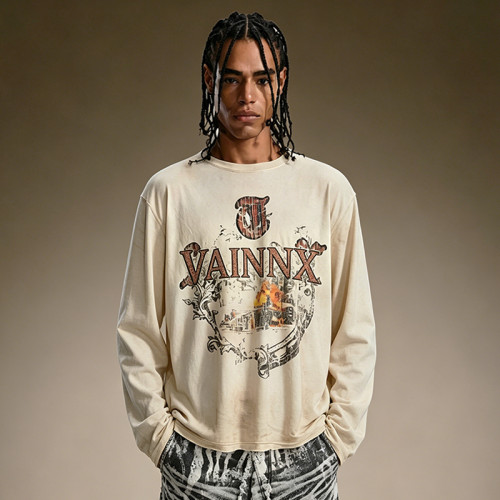 Custom Lightweight 100% Cotton T-shirt | DTG Print High Quality Long Sleeve | Streetwear Retro T-shirt