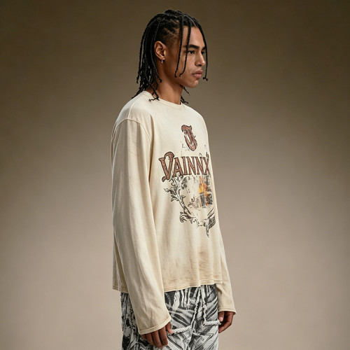 Custom Lightweight 100% Cotton T-shirt | DTG Print High Quality Long Sleeve | Streetwear Retro T-shirt