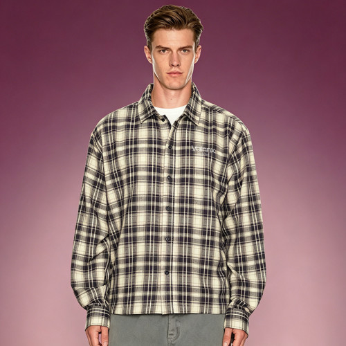 Custom Oversized Plaid Flannel Shirt | Drop Shoulder Streetwear Long Sleeve Shirt | Shirt Supplier