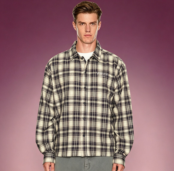 Custom Oversized Plaid Flannel Shirt | Drop Shoulder Streetwear Long Sleeve Shirt | Shirt Supplier