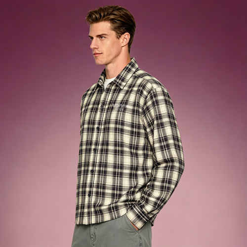 Custom Oversized Plaid Flannel Shirt | Drop Shoulder Streetwear Long Sleeve Shirt | Shirt Supplier