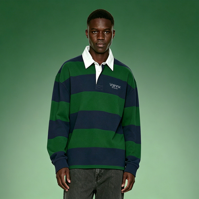 Custom Long Sleeves Jersey Polo T-shirt | Cotton Fleece Striped Vintage T-Shirt | Streetwear Manufacturer
