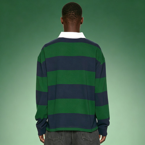 Custom Long Sleeves Jersey Polo T-shirt | Cotton Fleece Striped Vintage T-Shirt | Streetwear Manufacturer