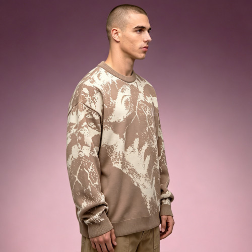 Custom Men's Long Sleeve Digital Print Tee | Heavyweight Cotton Fleece Designer T-shirt | Jacquard Knit T-shirt