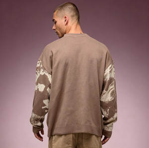 Custom Men's Long Sleeve Digital Print Tee | Heavyweight Cotton Fleece Designer T-shirt | Jacquard Knit T-shirt