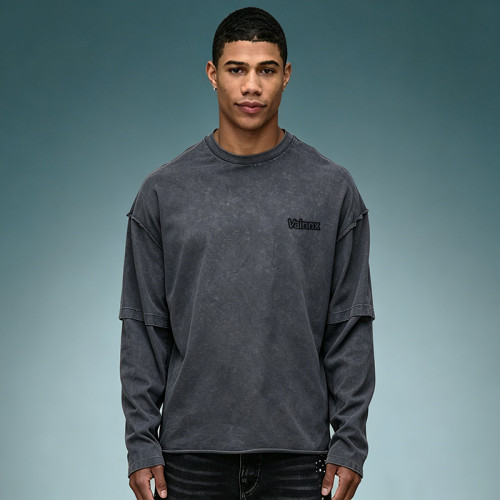 Custom Men's Double Layer Long Sleeve Tee | Thick 100% Cotton Jersey T-shirt | High Quality T-shirt Supplier