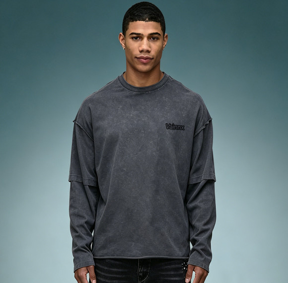 Custom Men's Double Layer Long Sleeve Tee | Thick 100% Cotton Jersey T-shirt | High Quality T-shirt Supplier