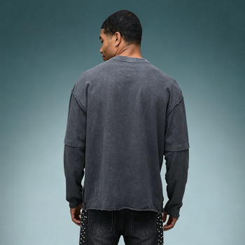 Custom Men's Double Layer Long Sleeve Tee | Thick 100% Cotton Jersey T-shirt | High Quality T-shirt Supplier