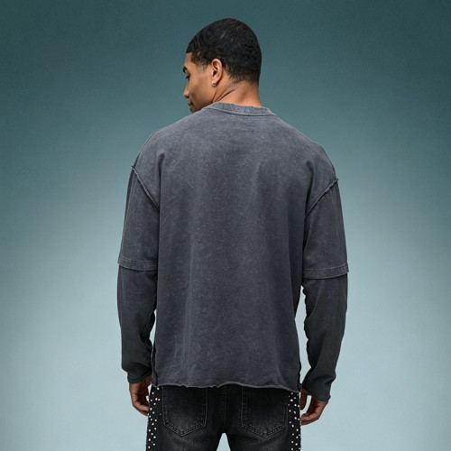 Custom Men's Double Layer Long Sleeve Tee | Thick 100% Cotton Jersey T-shirt | High Quality T-shirt Supplier