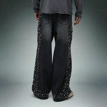 Custom Acid Washed Jeans | Rhinestone Wide Leg Cargo Pants | High Quality Streetwear Jeans Manufacturer
