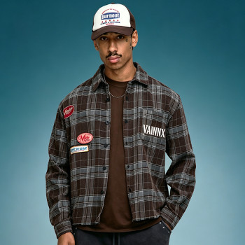 Custom 260 Gsm Cotton Plaid Shirt | Embroidery Patchwork Shirt | Men's Streetwear Shirt