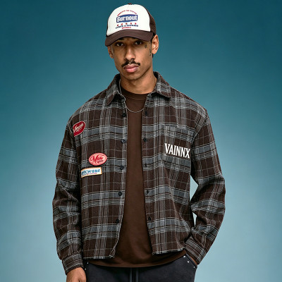 Custom 260 Gsm Cotton Plaid Shirt | Embroidery Patchwork Shirt | Men's Streetwear Shirt
