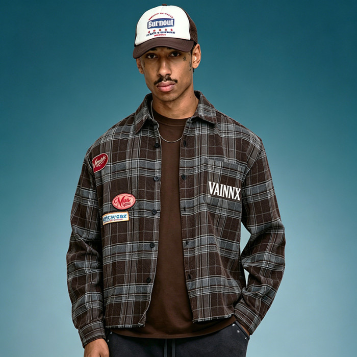 Custom 260 Gsm Cotton Plaid Shirt | Embroidery Patchwork Shirt | Men's Streetwear Shirt
