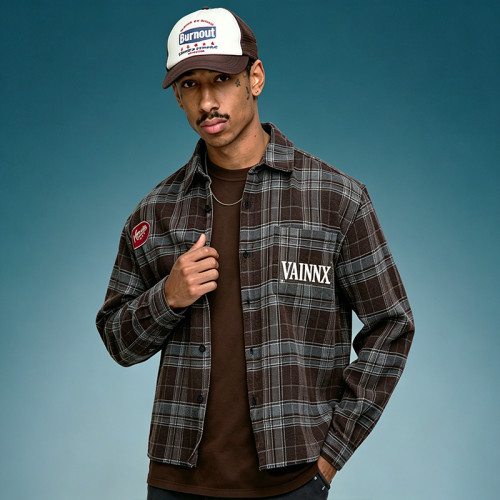 Custom 260 Gsm Cotton Plaid Shirt | Embroidery Patchwork Shirt | Men's Streetwear Shirt