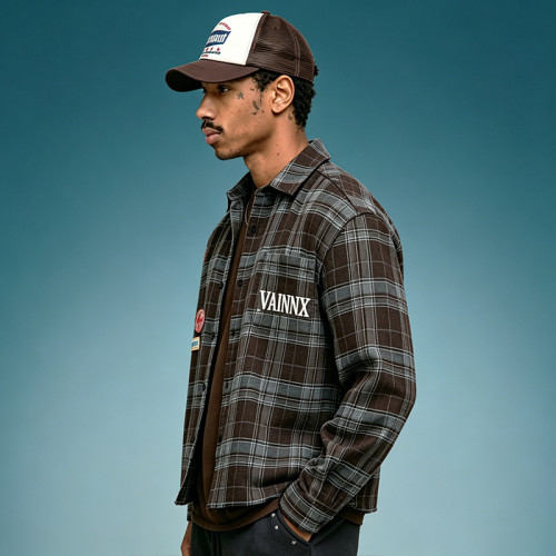 Custom 260 Gsm Cotton Plaid Shirt | Embroidery Patchwork Shirt | Men's Streetwear Shirt