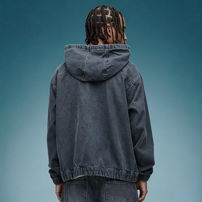 Custom Zip Up Denim Hoodie | Acid Wash Heavyweight Drawstring Hoodie | Streetwear Manufacturer
