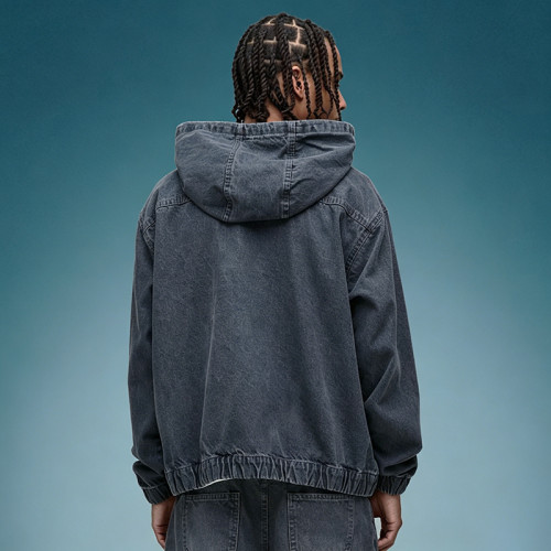 Custom Zip Up Denim Hoodie | Acid Wash Heavyweight Drawstring Hoodie | Streetwear Manufacturer