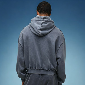 Custom Embroidery Acid Wash Pullover Hoodie | Crop Fit Hoodie | Heavyweight Cotton Drawstring Hoodie