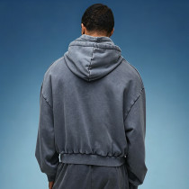 Custom Embroidery Acid Wash Pullover Hoodie | Crop Fit Hoodie | Heavyweight Cotton Drawstring Hoodie