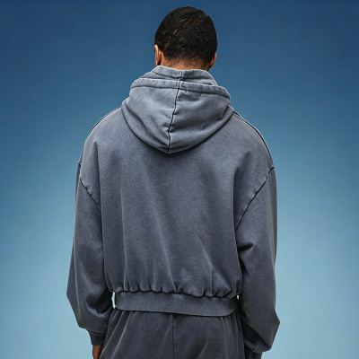 Custom Embroidery Acid Wash Pullover Hoodie | Crop Fit Hoodie | Heavyweight Cotton Drawstring Hoodie
