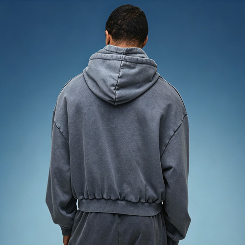 Custom Embroidery Acid Wash Pullover Hoodie | Crop Fit Hoodie | Heavyweight Cotton Drawstring Hoodie