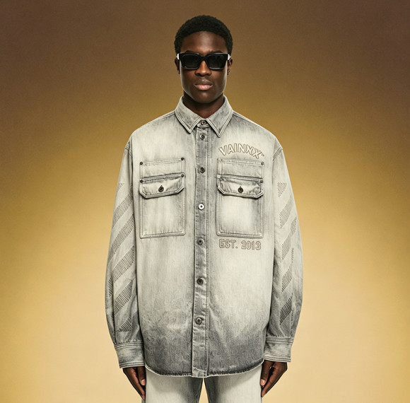 Custom Denim Oversize Shirt | Baggy Drop Shoulder Stone Wash Shirt | Long Sleeved Lapel Shirt