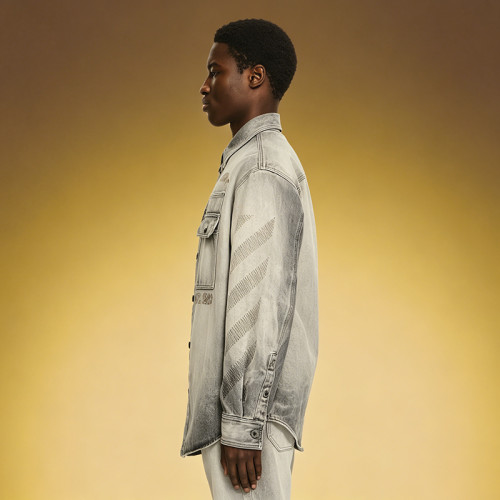 Custom Denim Oversize Shirt | Baggy Drop Shoulder Stone Wash Shirt | Long Sleeved Lapel Shirt