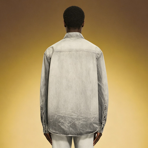 Custom Denim Oversize Shirt | Baggy Drop Shoulder Stone Wash Shirt | Long Sleeved Lapel Shirt