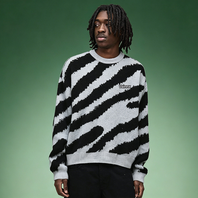  Zebra Striped Crewneck Sweater