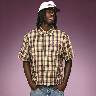 Custom Digital Print Shirt |  Short Sleeve Plaid Flannel Shirt | Streetwear Apparel Manufacturer