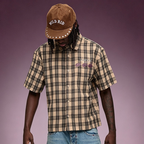 Custom Digital Print Shirt |  Short Sleeve Plaid Flannel Shirt | Streetwear Apparel Manufacturer