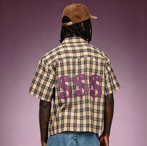Custom Digital Print Shirt |  Short Sleeve Plaid Flannel Shirt | Streetwear Apparel Manufacturer