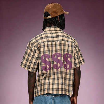 Custom Digital Print Shirt |  Short Sleeve Plaid Flannel Shirt | Streetwear Apparel Manufacturer