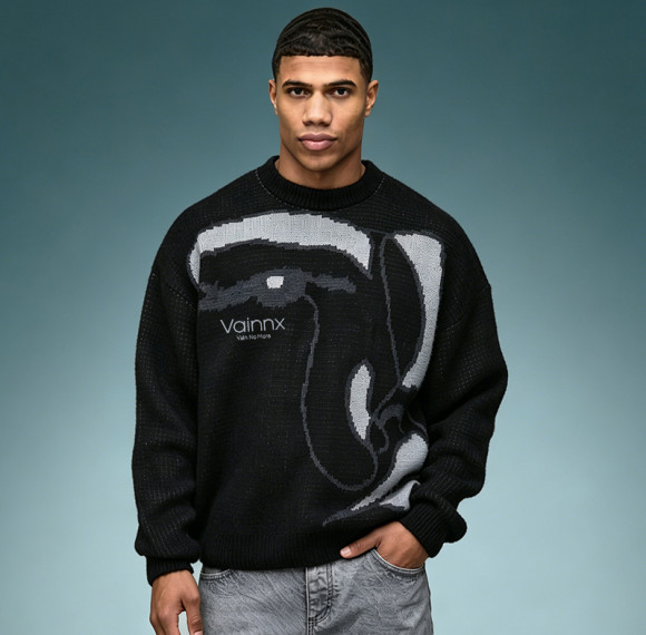 Custom Jacquard Knit Sweater | Men's Crew Neck Thick Cotton Sweater | Streetwear Apparel Manufacturer