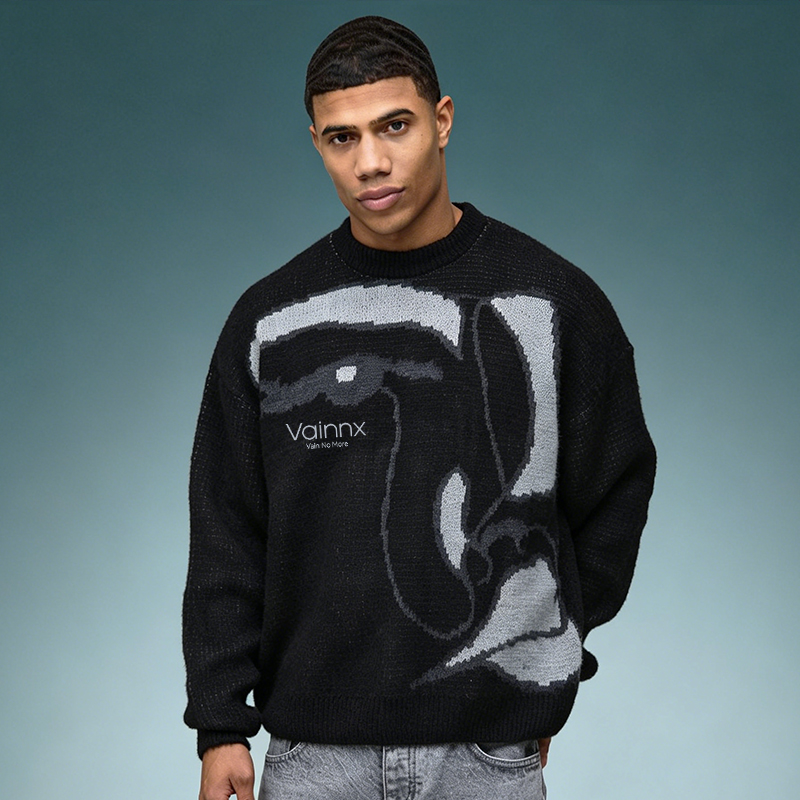 Custom Jacquard Knit Sweater | Men's Crew Neck Thick Cotton