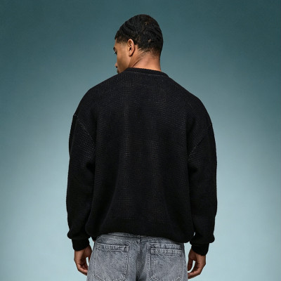 Custom Jacquard Knit Sweater | Men's Crew Neck Thick Cotton Sweater | Streetwear Apparel Manufacturer