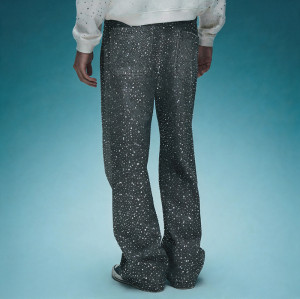 Custom Baggy Denim Jeans | Rhinestone Straight Leg Pants | Streetwear Apparel Manufacturer