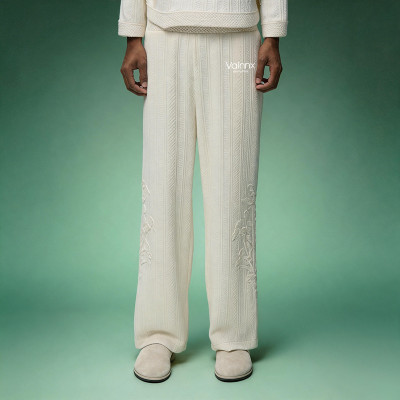 OEM Custom Luxury Soft Pants | Wide leg Botanical Embroidery Pants | Streetwear Apparel Manufacturer