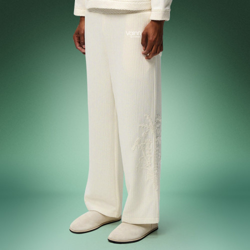 OEM Custom Luxury Soft Pants | Wide leg Botanical Embroidery Pants | Streetwear Apparel Manufacturer