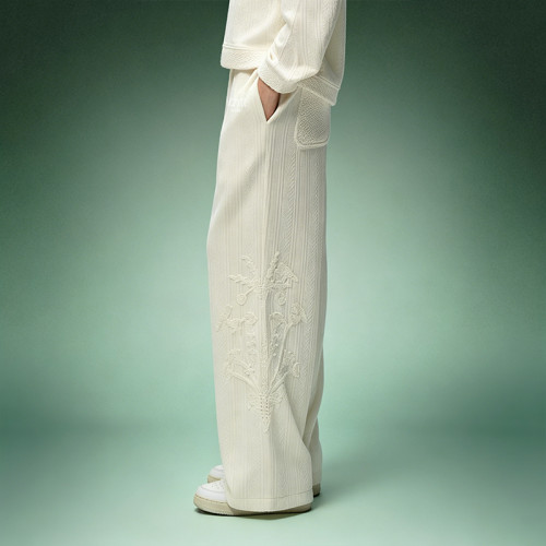 OEM Custom Luxury Soft Pants | Wide leg Botanical Embroidery Pants | Streetwear Apparel Manufacturer
