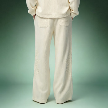 OEM Custom Luxury Soft Pants | Wide leg Botanical Embroidery Pants | Streetwear Apparel Manufacturer