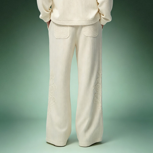 OEM Custom Luxury Soft Pants | Wide leg Botanical Embroidery Pants | Streetwear Apparel Manufacturer