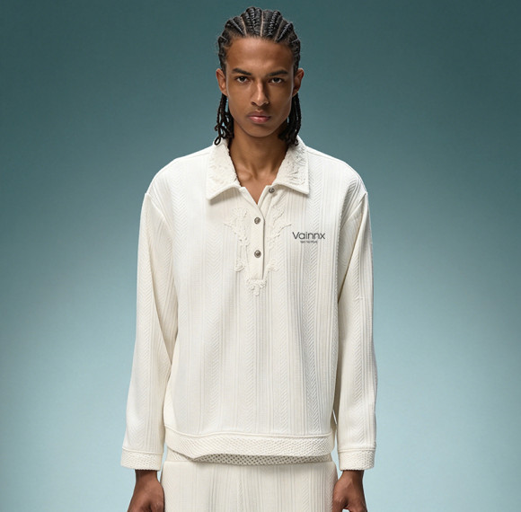 Custom Jacquard Knit Polo Sweatshirt | Men's Embroidered Casual Sweatshirt | Streetwear Apparel Manufacturer